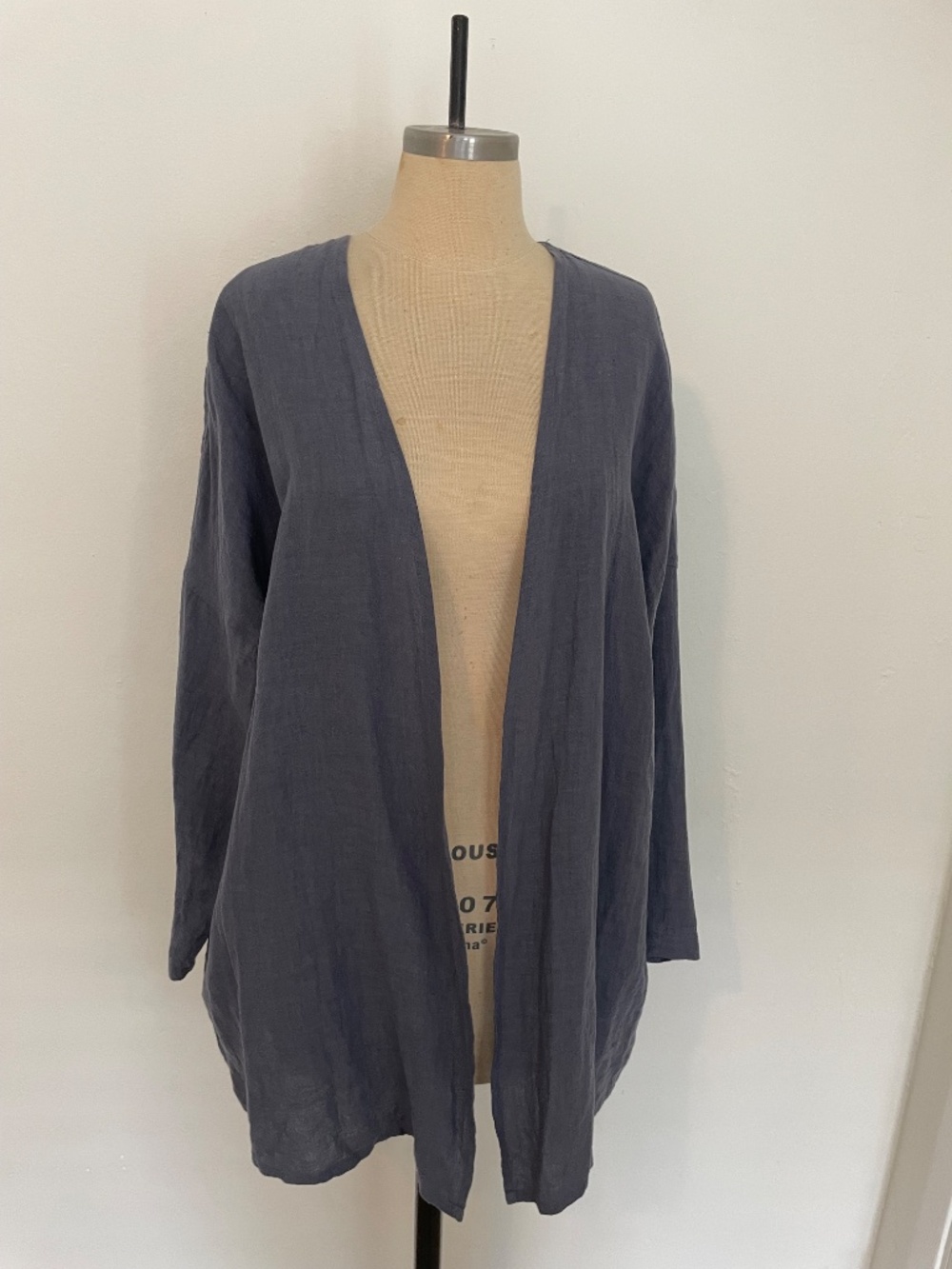 Ichi Antiquites Blue Linen Shawl Open Cardigan, One Size, Japan, Lagenlook Boho